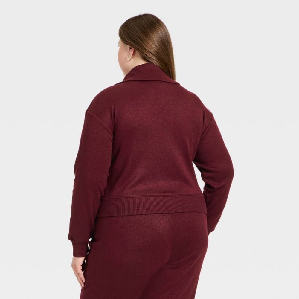Universal Thread - Women's Quarter Zip Pullover Sweatshirt - Universa Burgundy - Picture 2 of 3